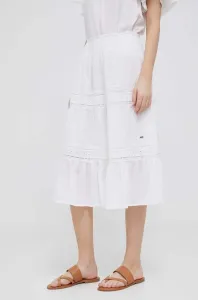 Bavlnená sukňa Pepe Jeans Pelia biela farba, midi, áčkový strih