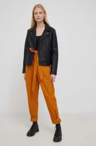 Bavlnené nohavice Pepe Jeans Fellon Pant dámske, hnedá farba, rovné, vysoký pás #204072