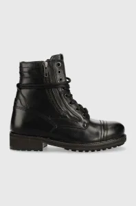 Kožené členkové topánky Pepe Jeans Melting Combat Warm W dámske, čierna farba, na plochom podpätku, #8675378