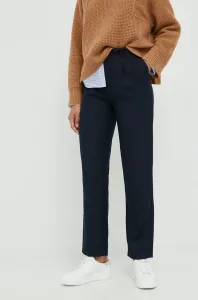 Nohavice Pepe Jeans dámske, tmavomodrá farba, rovné, vysoký pás #4419574