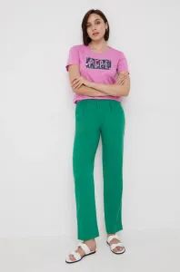 Nohavice Pepe Jeans dámske, zelená farba, rovné, vysoký pás #241954