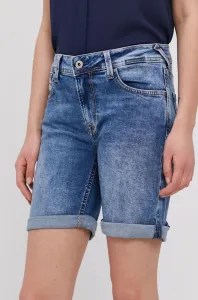 Rifľové krátke nohavice Pepe Jeans dámske, jednofarebné, stredne vysoký pás #169578
