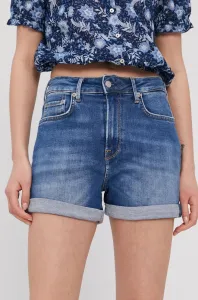 Rifľové krátke nohavice Pepe Jeans dámske, jednofarebné, vysoký pás #7171756