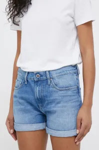 Rifľové krátke nohavice Pepe Jeans Mable dámske, jednofarebné, stredne vysoký pás #8864214