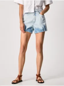 Rifľové krátke nohavice Pepe Jeans Rachel Short Tie Dye dámske, vzorované, vysoký pás