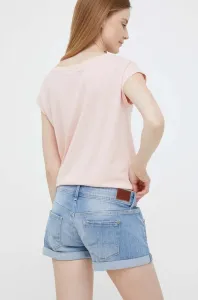 Rifľové krátke nohavice Pepe Jeans Siouxie dámske, jednofarebné, stredne vysoký pás #8589205