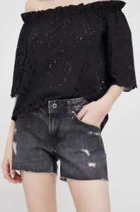 Rifľové krátke nohavice Pepe Jeans Thrasher dámske, čierna farba, jednofarebné, stredne vysoký pás #234851