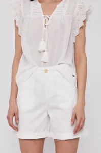 Šortky Pepe Jeans dámske, biela farba, jednofarebné, stredne vysoký pás #171848