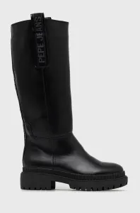 Vysoké čižmy Pepe Jeans Bettle Handler dámske, čierna farba, na plochom podpätku, #8804148