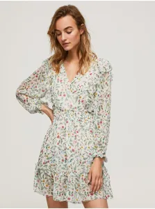 Krémové dámske kvetované krátke šaty s volánom Pepe Jeans Dina #663050