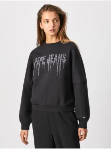 Black Women's Sweatshirt with Decorative Details Pepe Jeans Debbie - Women