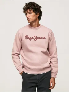 Bavlnená mikina Pepe Jeans Ryan Crew pánska, ružová farba, s nášivkou #4731554