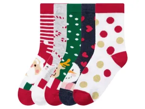 pepperts!® Dievčenské vianočné ponožky, 5 párov (23/26, červená/sivá/zelená)