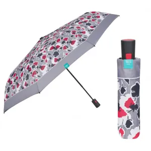 PERLETTI - Dámsky skladací automatický dáždnik Floreale / červený lem, 26308