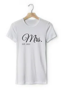 Personal Párové dámske tričko s vlastným textom - Mrs. EST. Farba: biela, Veľkosť - dospelý: M