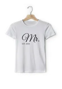Personal Párové pánske tričko s vlastným textom - Mr. EST. Farba: biela, Veľkosť - dospelý: M