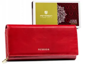 Veľká, kožená dámska peňaženka so zapínaním na patentku - Peterson #9182829