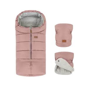 Petite & Mars Súprava zimný fusak Jibot 3 v 1 + rukavice na kočík Jasie Dusty Pink