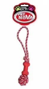 Pet Nova TPR ROPEDUMBBELL RED hračka pre psy kosť na lane červená 40cm