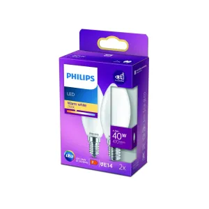 Philips LED sviečka B35 E14 4,3W 2700K opálová 2ks