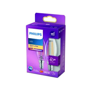 Philips LED sviečka filament E14 4,3W 2 700K 2 ks