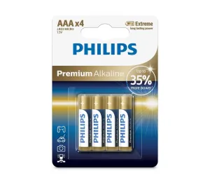 Philips Philips LR03M4B/10 - 4 ks Alkalická batéria AAA PREMIUM ALKALINE 1,5V
