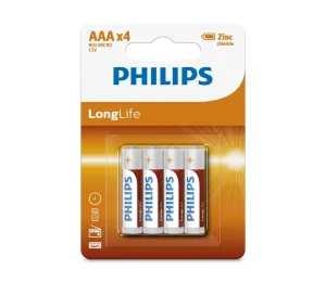 Philips Philips R03L4B/10 - 4 ks Zinkochloridová batéria AAA LONGLIFE 1,5V