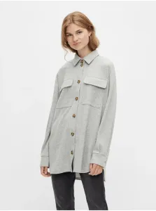 Light Grey Women's Oversize Shirt Jacket Pieces Chilli - Women's #724107