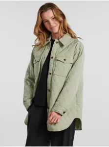 Svetlo zelená dámska prešívaná košeľová bunda Pieces Taylor #601701