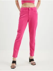 Dark Pink Women's Shortened Mom Fit Jeans Pieces Kesia - Women