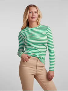 Green Women Striped Basic Long Sleeve T-Shirt Pieces Hand - Women #583986