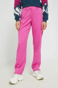 Nohavice Pieces Malie dámske, ružová farba, rovné, vysoký pás #7159220
