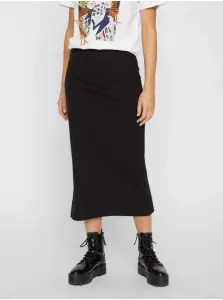 Čierna rebrovaná midi sukňa s rozparkom Pieces Kylie #636670