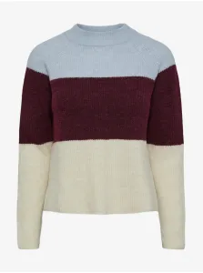 Wine-blue striped sweater with wool admixture Pieces Ellen - Women #632426