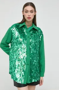Košeľa Pinko dámska, zelená farba, voľný strih, s klasickým golierom #7354243