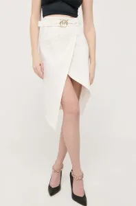 Ľanová sukňa Pinko béžová farba, midi, rovný strih