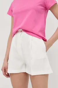 Ľanové šortky Pinko dámske, biela farba, jednofarebné, vysoký pás #8701325