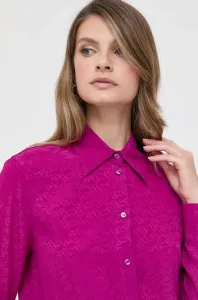 Tričko s prímesou hodvábu Pinko fialová farba, regular, s klasickým golierom #9238841