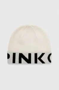 Vlnená čiapka Pinko béžová farba, z tenkej pleteniny, vlnená