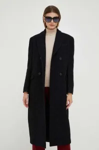 Vlnený kabát Pinko čierna farba, prechodný, dvojradový #8762713