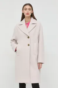 Vlnený kabát Pinko dámsky, šedá farba, prechodný, dvojradový #5798875