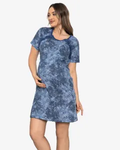 Námornícka modrá tehotenská a dojčiaca nočná košeľa s kvetmi - Oblečenie