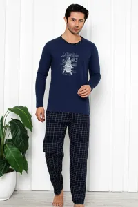 Námornícko modré pánske pyžamo s károvanými nohavicami - Oblečenie #8576301