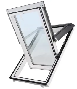 Plastové strešné okno SUPRO Triple Termo  "biela" - šedé oplechovanie (7043), 114cm x 118cm
