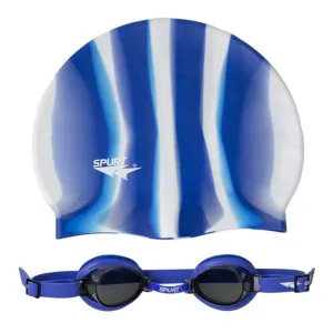 Detské plavecké okuliare SPURT ZEBRA 1100 s čiapkou - modré