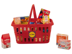 Playtive Nákupný košík s miniatúrami výrobkov (červený košík)