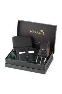 Polo Air Boxed Sports Black Men's Wallet Belt Card Holder Set #7446059