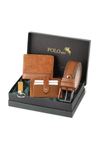 Polo Air Belt, Wallet, Card Holder, Keychain, Tan Tan Set in a Gift Box #7466624