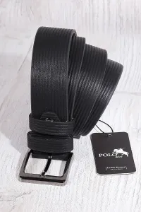 Polo Air Men's Leather Belt with Stripe Pattern, Black Color #8589885