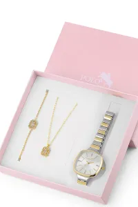 Polo Air Elegant Thin Cord Women's Wristwatch Zircon Stone Necklace Bracelet Special Combination Set Gold Color